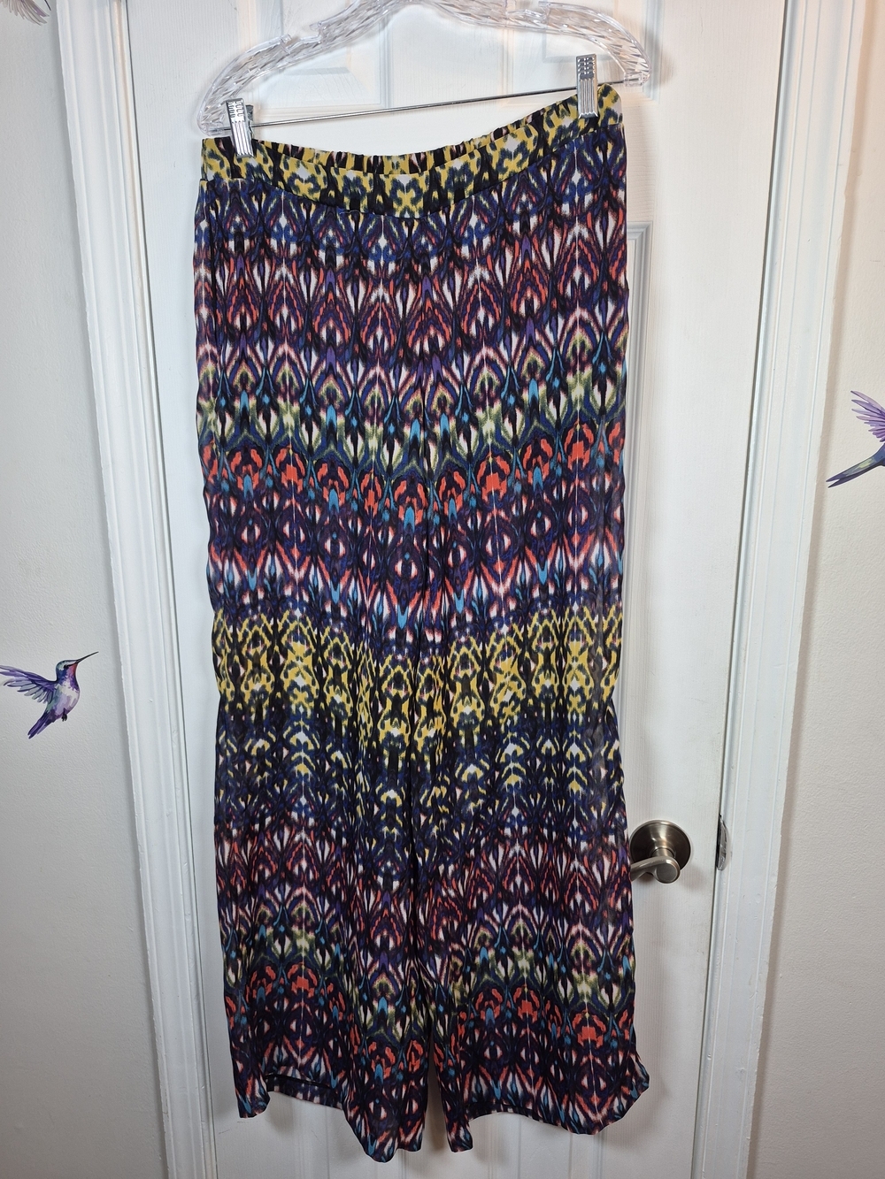 Bisou Bisou Sheer Overlay Wide Leg Palazoo Pants Boho Festival Mesh Coverup M